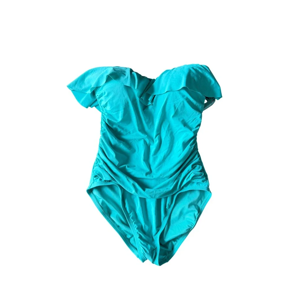 Bleu Rod Beattie Ruffle‎ Bandeau One Piece Swimsuit Teal Turquoise Size 6